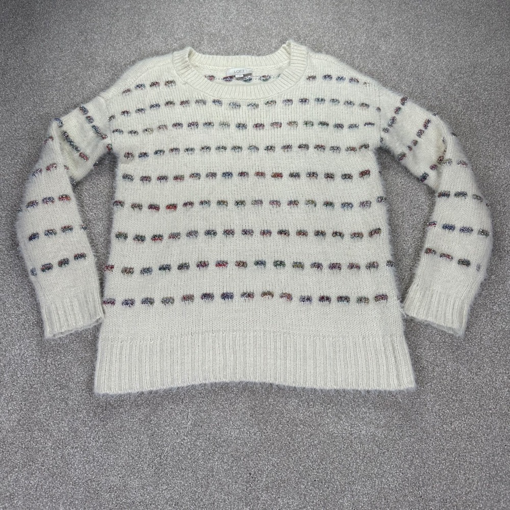 LOFT Outlet‎ Women's Cream Textured Knit Sweater with Metallic Confetti Accent S